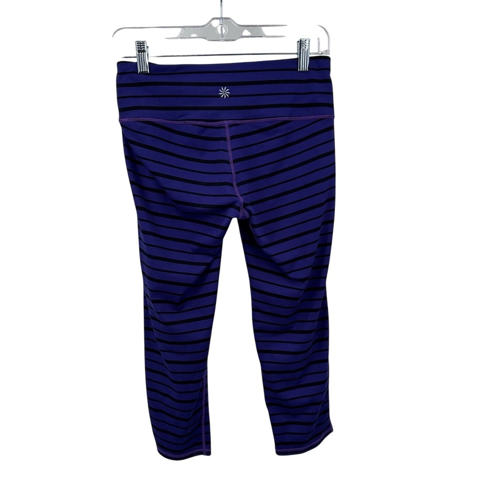 Athleta Be Free Sz S Crop Leggings Purple Black Striped Yoga Pants 964536 Casual